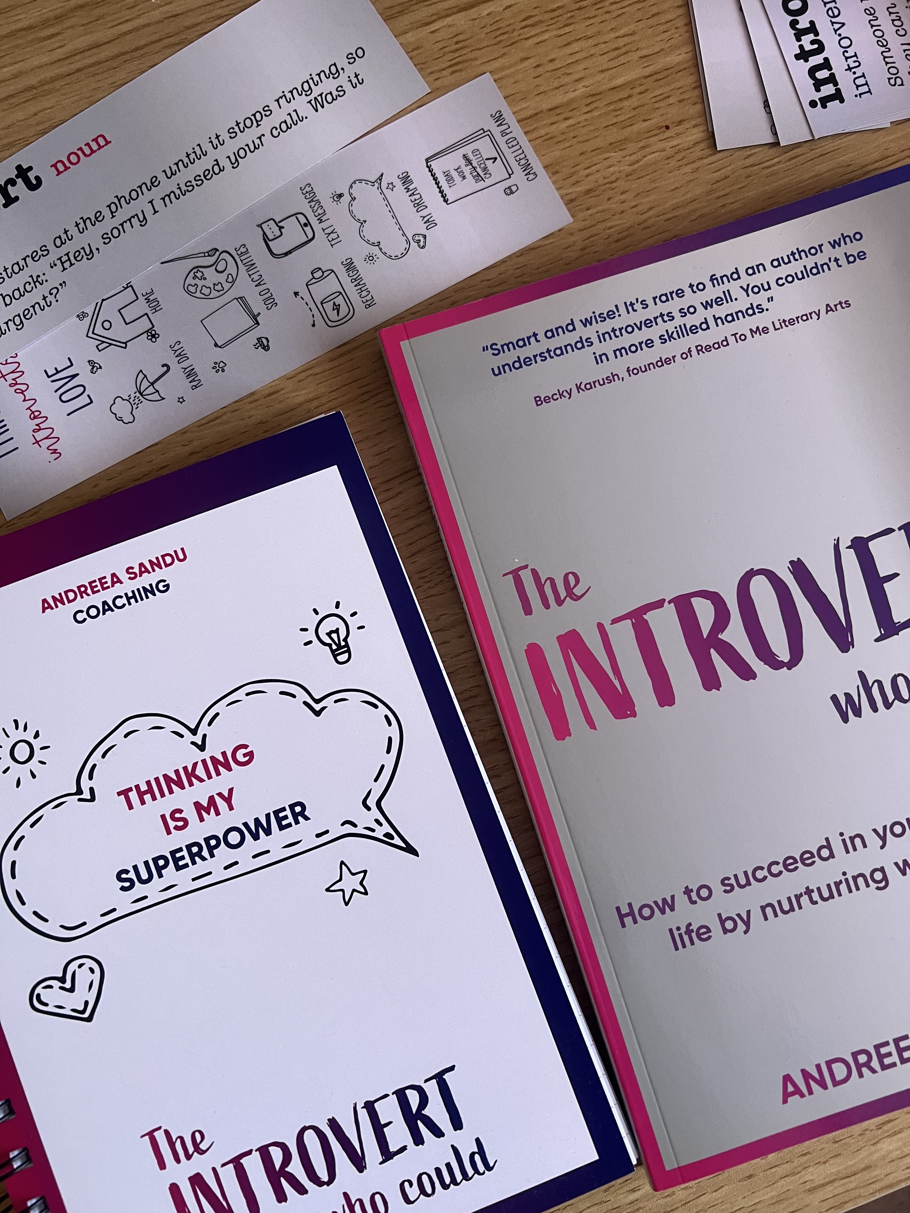 Book, notebook, and bookmarks
